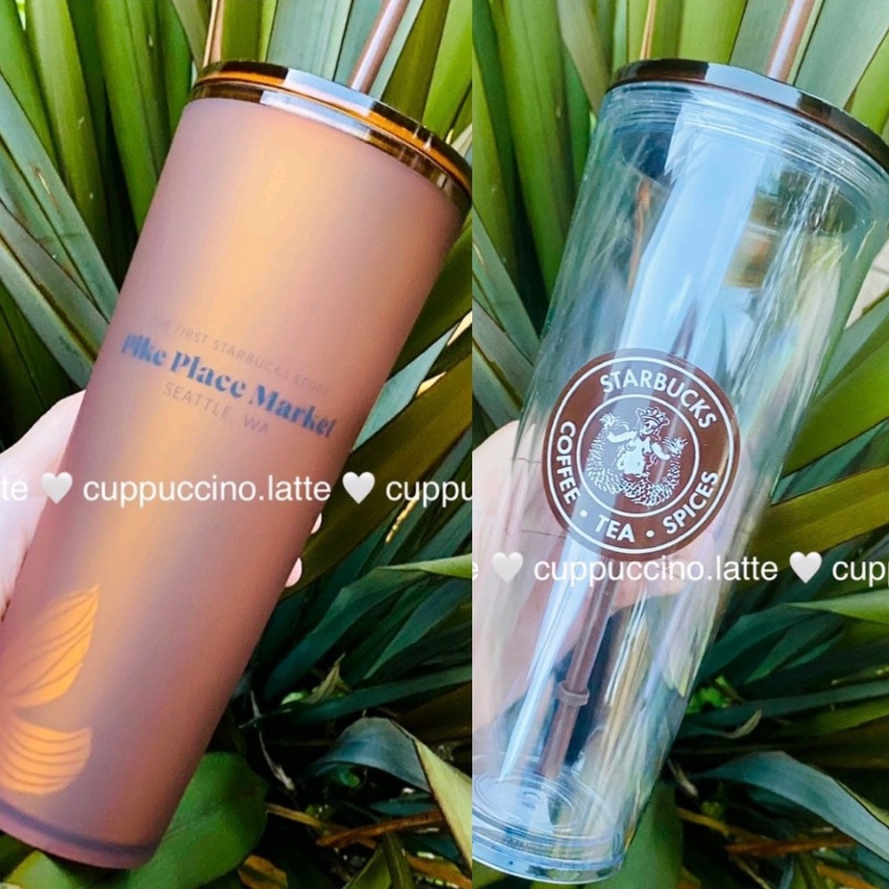 🤎NEW SET🤎Starbucks Pike Place Original Logo & Amber Siren Soft Touch Cups - Picture 1 of 16